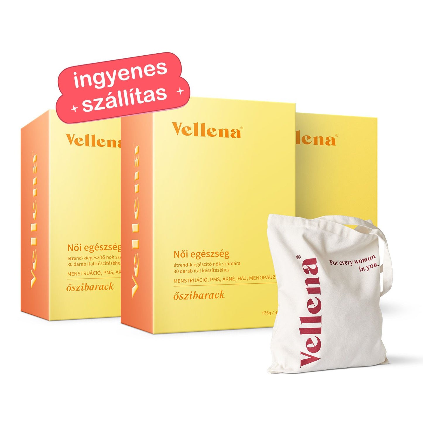 Női Egészség | Ital 3 PACK + INGYENES táska | Őszibarack | Vellena